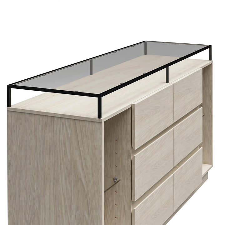Devon 6-Drawer Dresser with LED Lights and Glass Top - Eden Ash - 6 Drawer