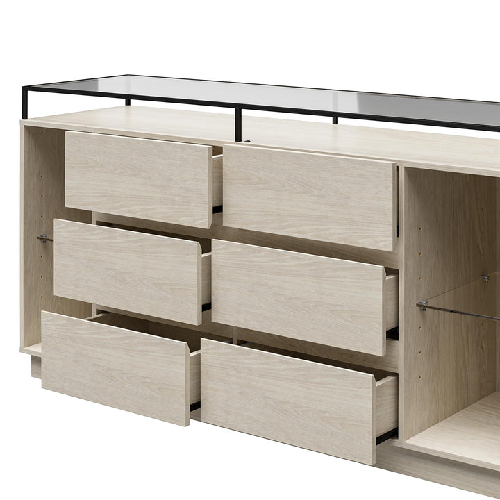 Devon 6-Drawer Dresser with LED Lights and Glass Top - Eden Ash - 6 Drawer