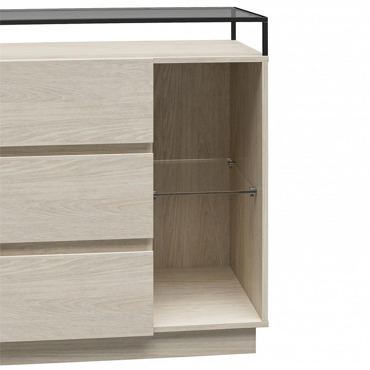 Devon 6-Drawer Dresser with LED Lights and Glass Top - Eden Ash - 6 Drawer