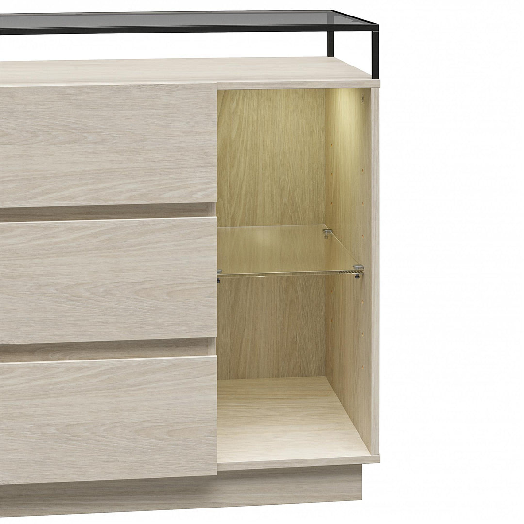 Devon 6-Drawer Dresser with LED Lights and Glass Top - Eden Ash - 6 Drawer