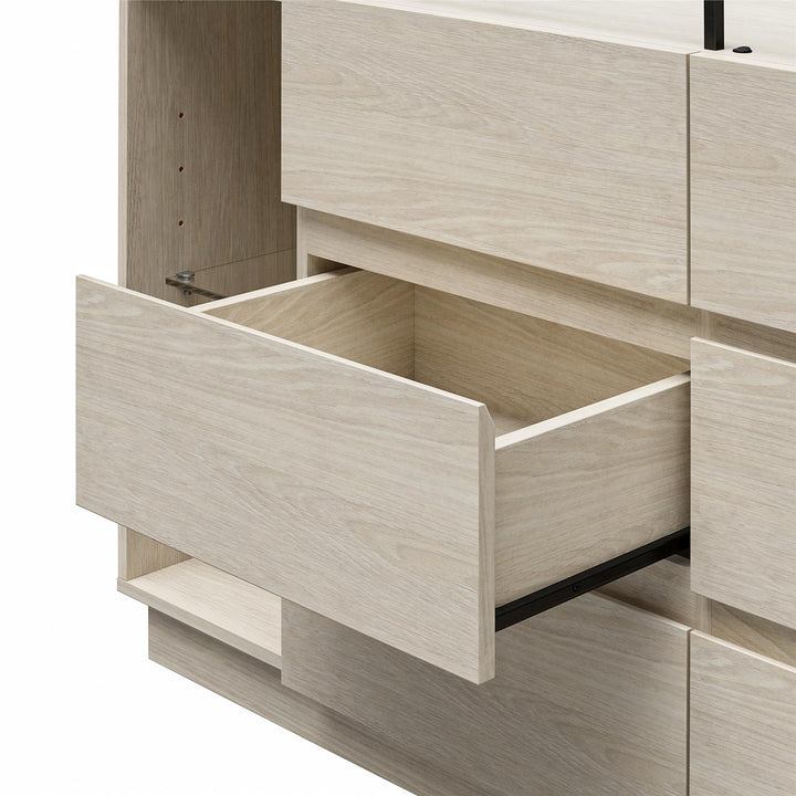 Devon 6-Drawer Dresser with LED Lights and Glass Top - Eden Ash - 6 Drawer