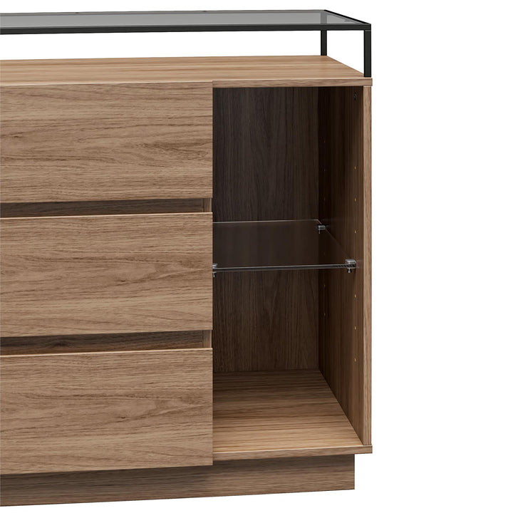 Devon 6-Drawer Dresser with LED Lights and Glass Top - Danish Walnut - 6 Drawer