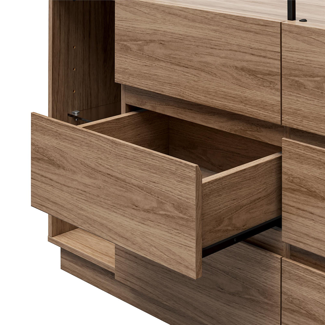 Devon 6-Drawer Dresser with LED Lights and Glass Top - Danish Walnut - 6 Drawer