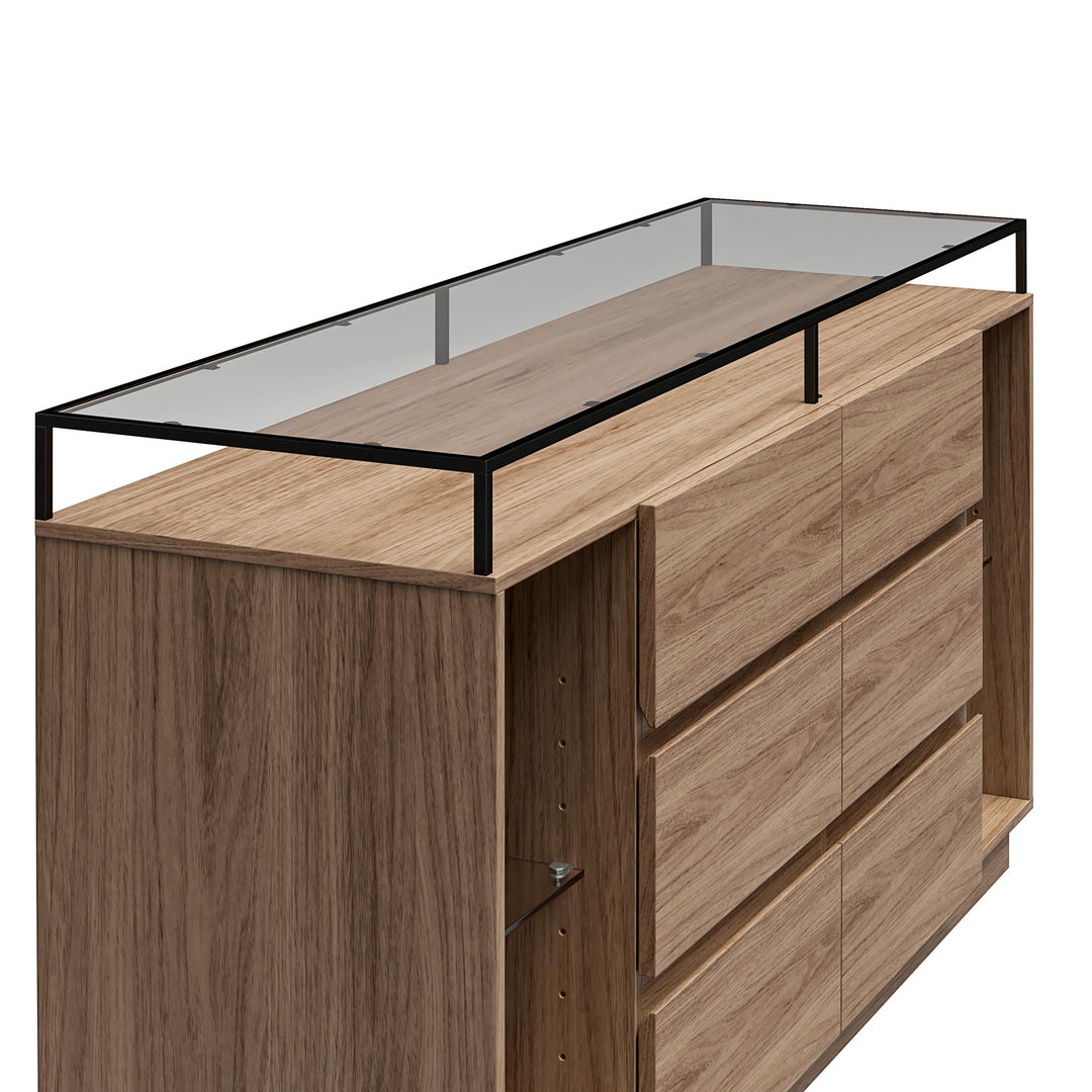 Devon 6-Drawer Dresser with LED Lights and Glass Top - Danish Walnut - 6 Drawer