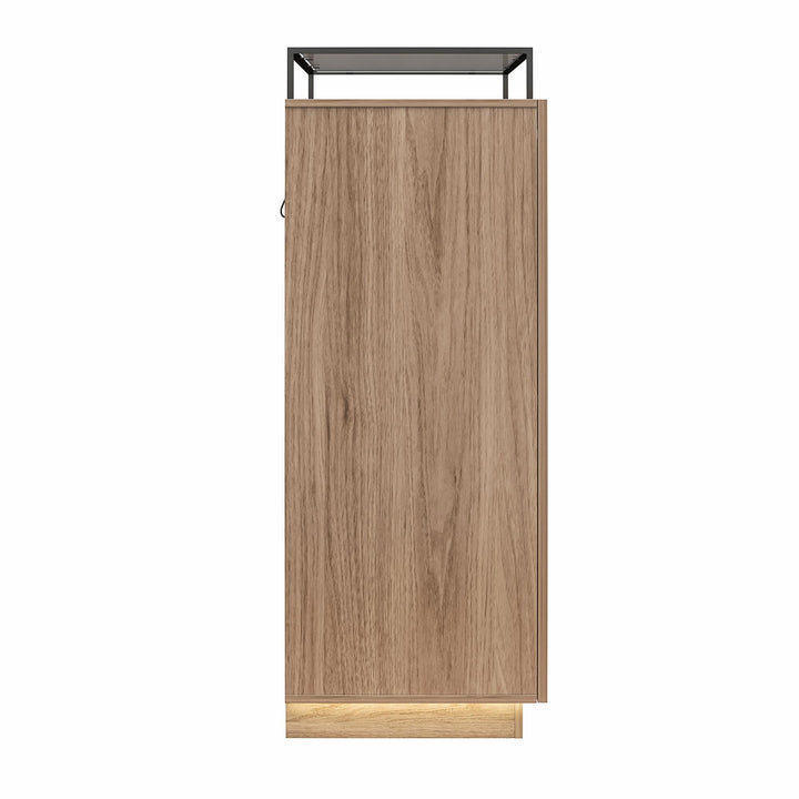 Devon 4-Drawer Dresser with Door, LED Lights and Glass Top - Danish Walnut