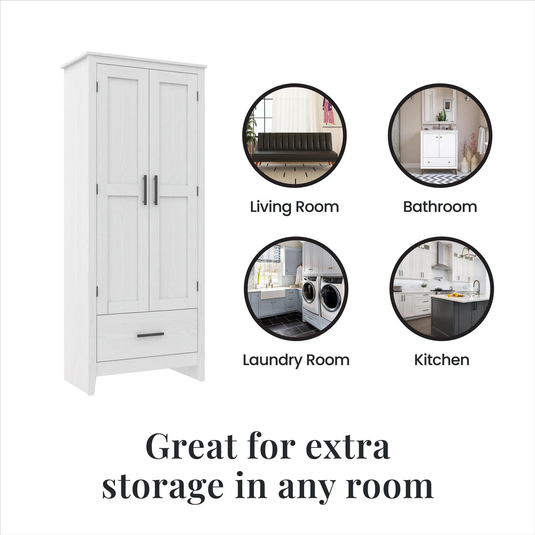 Farmhouse 2-Door, 1-Drawer Storage Cabinet - Federal White - Tall