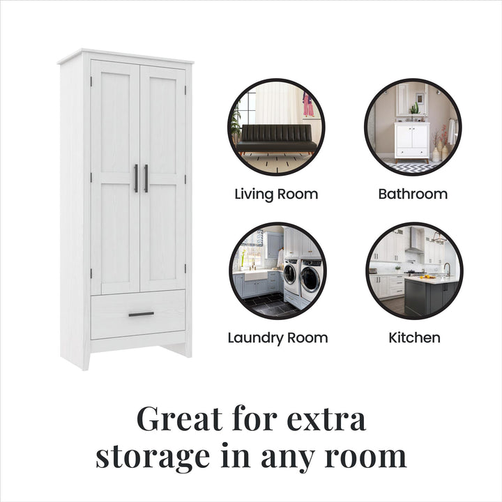 Farmhouse 2-Door, 1-Drawer Storage Cabinet - Federal White - Tall