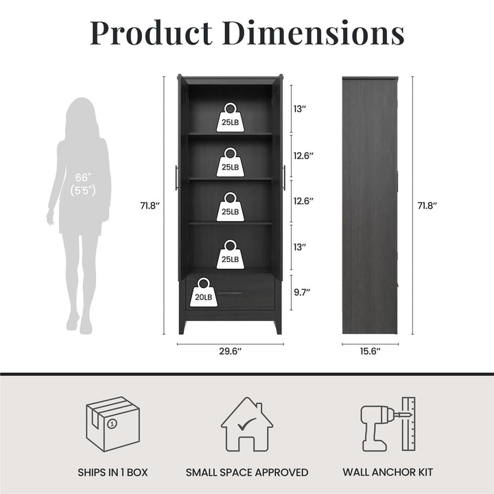 Farmhouse 2-Door, 1-Drawer Storage Cabinet - Shadow Oak - Tall