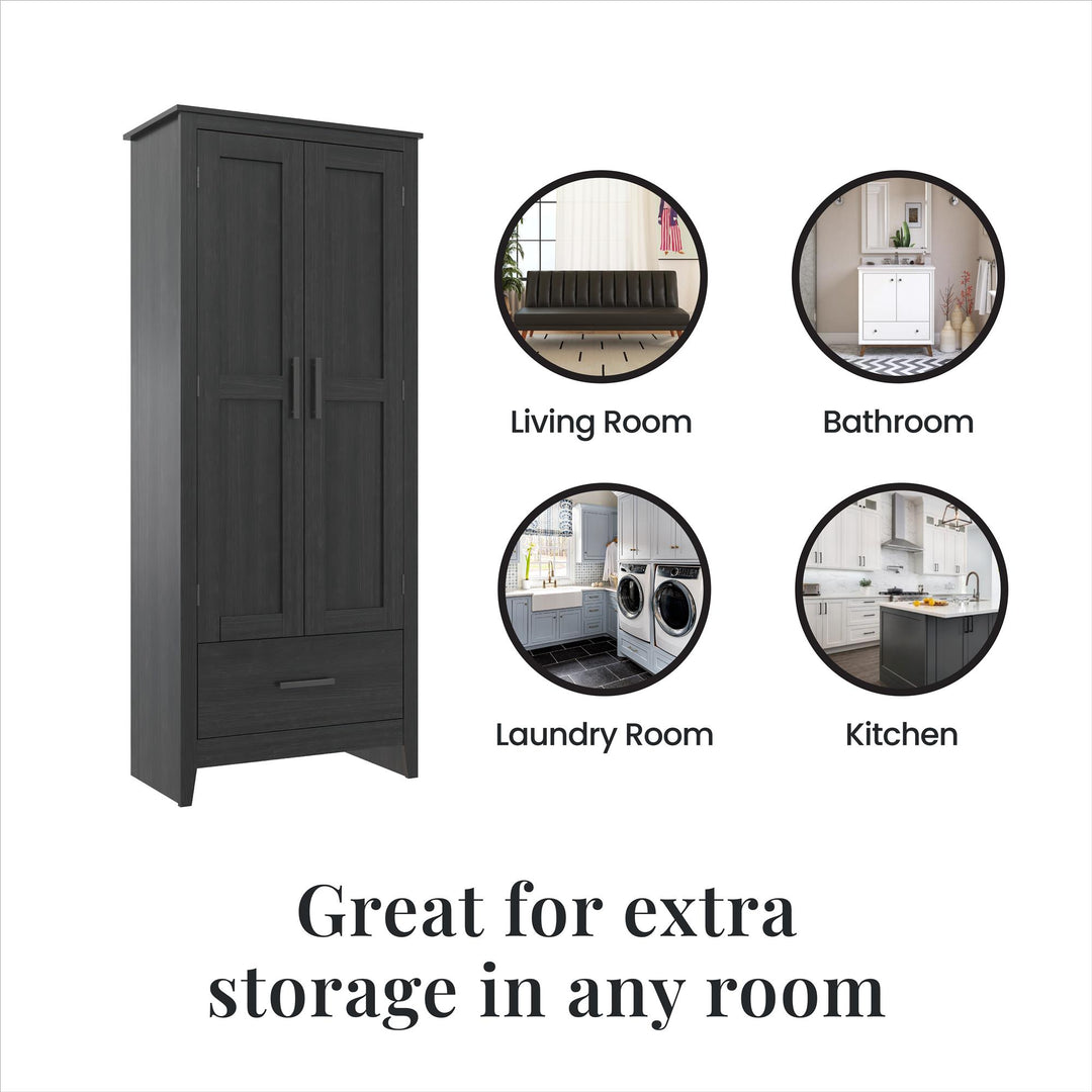 Farmhouse 2-Door, 1-Drawer Storage Cabinet - Shadow Oak - Tall