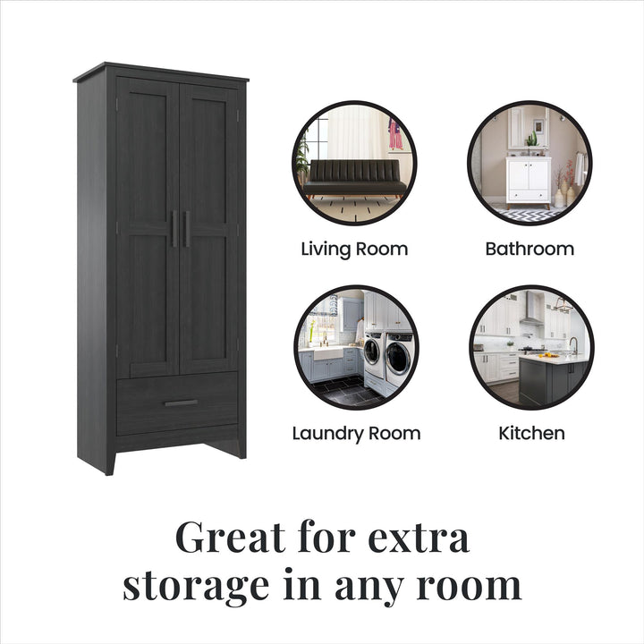 Farmhouse 2-Door, 1-Drawer Storage Cabinet - Shadow Oak - Tall