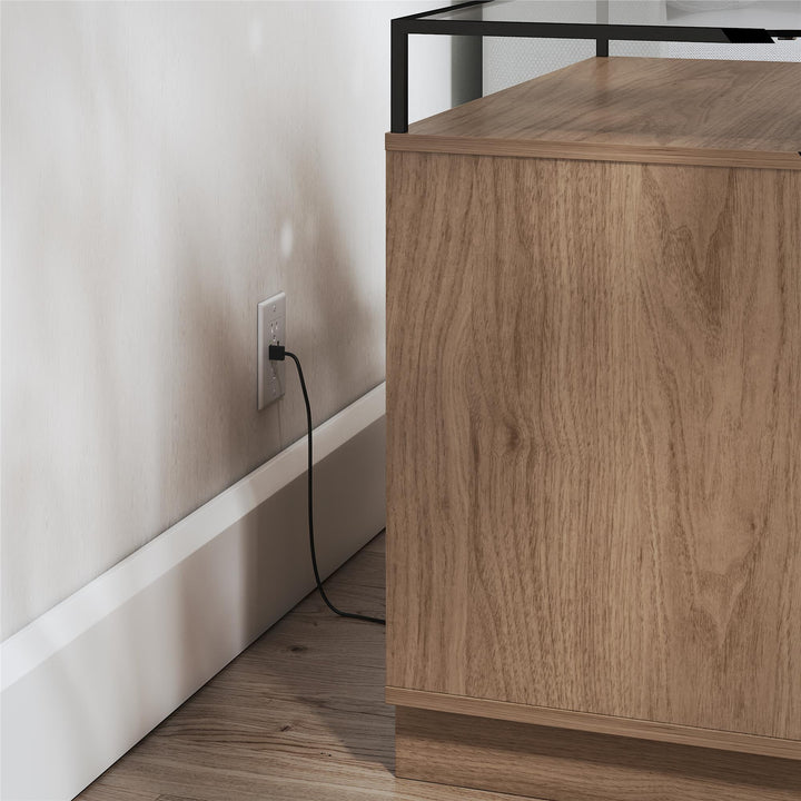 Devon Nightstand with Drawers, LED Lights and Glass Top - Danish Walnut