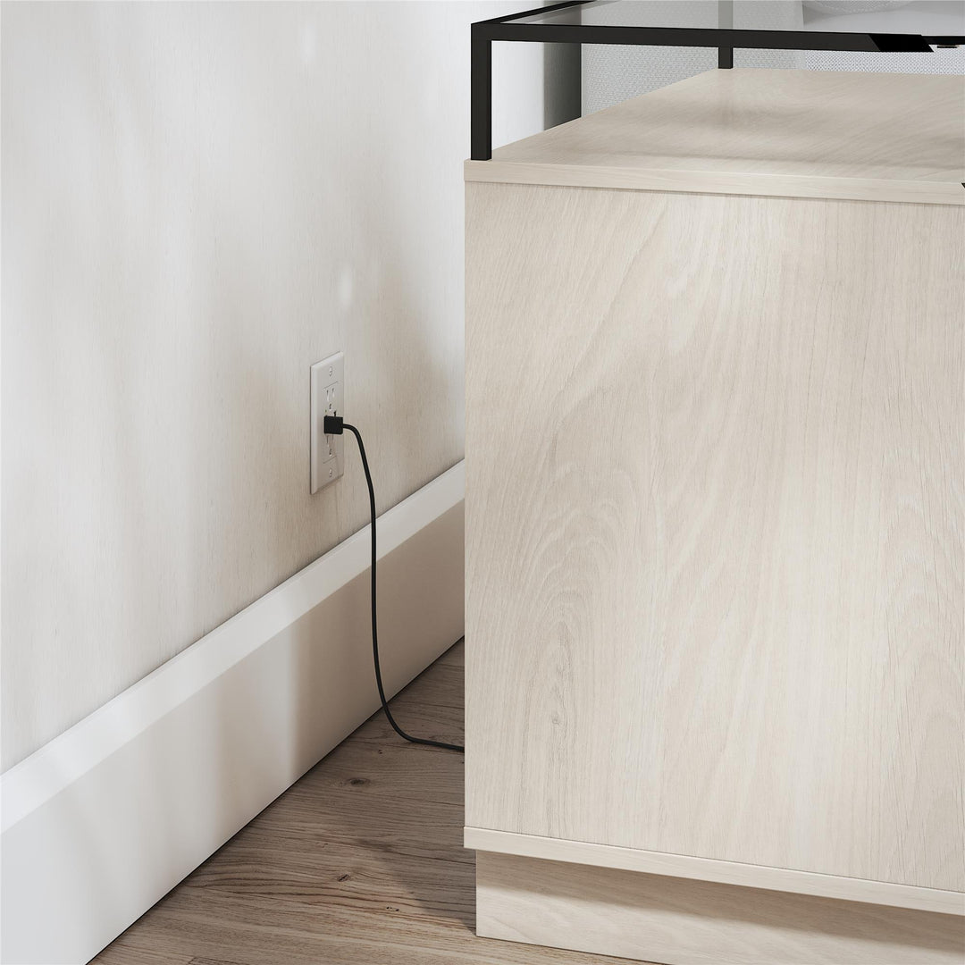 Devon Nightstand with Drawers, LED Lights and Glass Top - Eden Ash