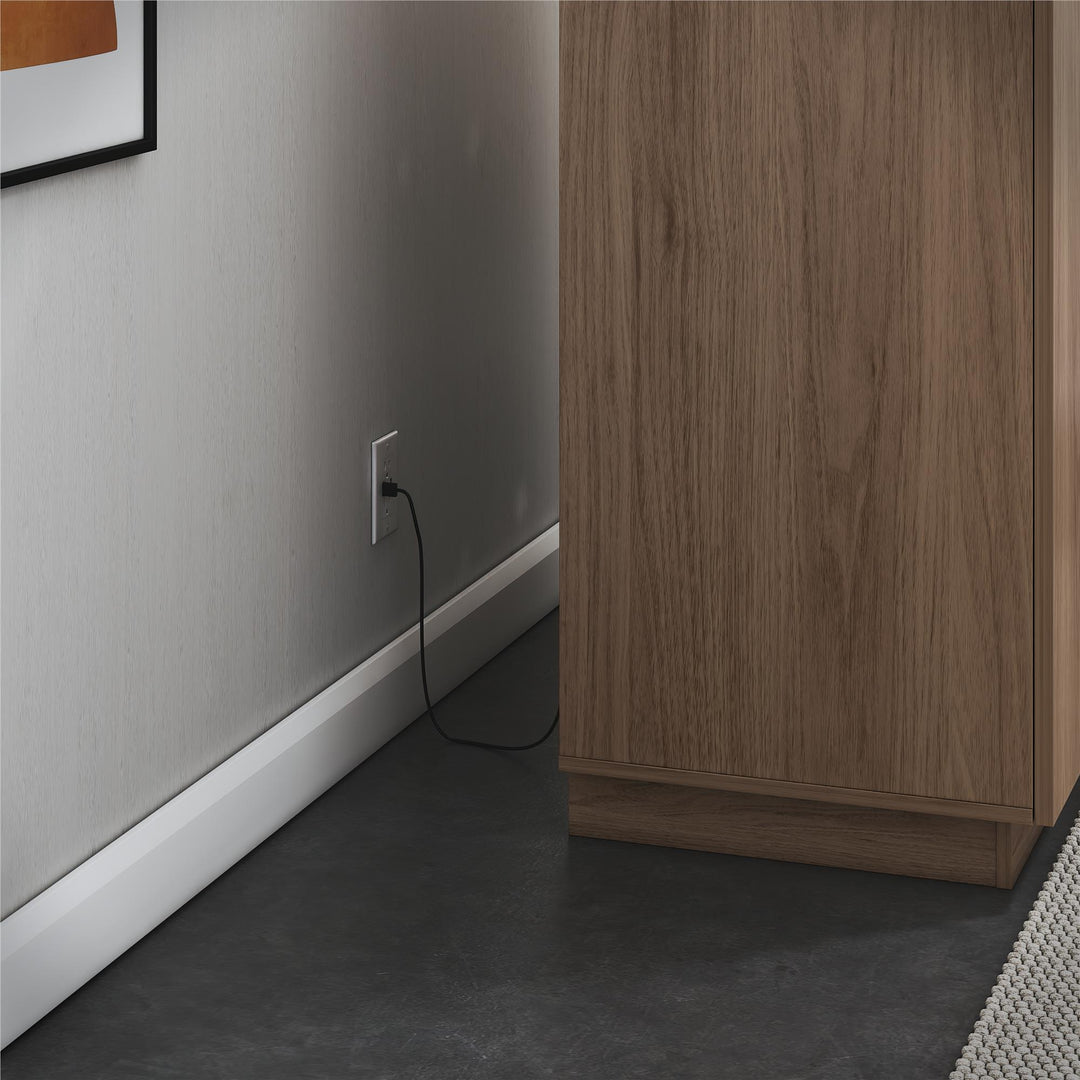 Devon 4-Drawer Dresser with Door, LED Lights and Glass Top - Danish Walnut