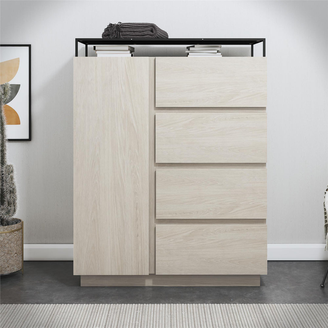 Devon 4-Drawer Dresser with Door, LED Lights and Glass Top - Eden Ash
