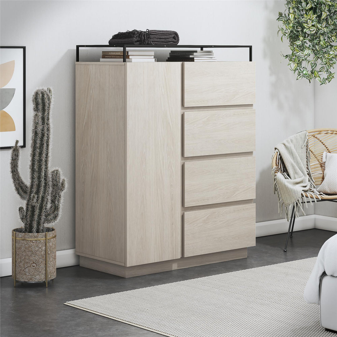 Devon 4-Drawer Dresser with Door, LED Lights and Glass Top - Eden Ash