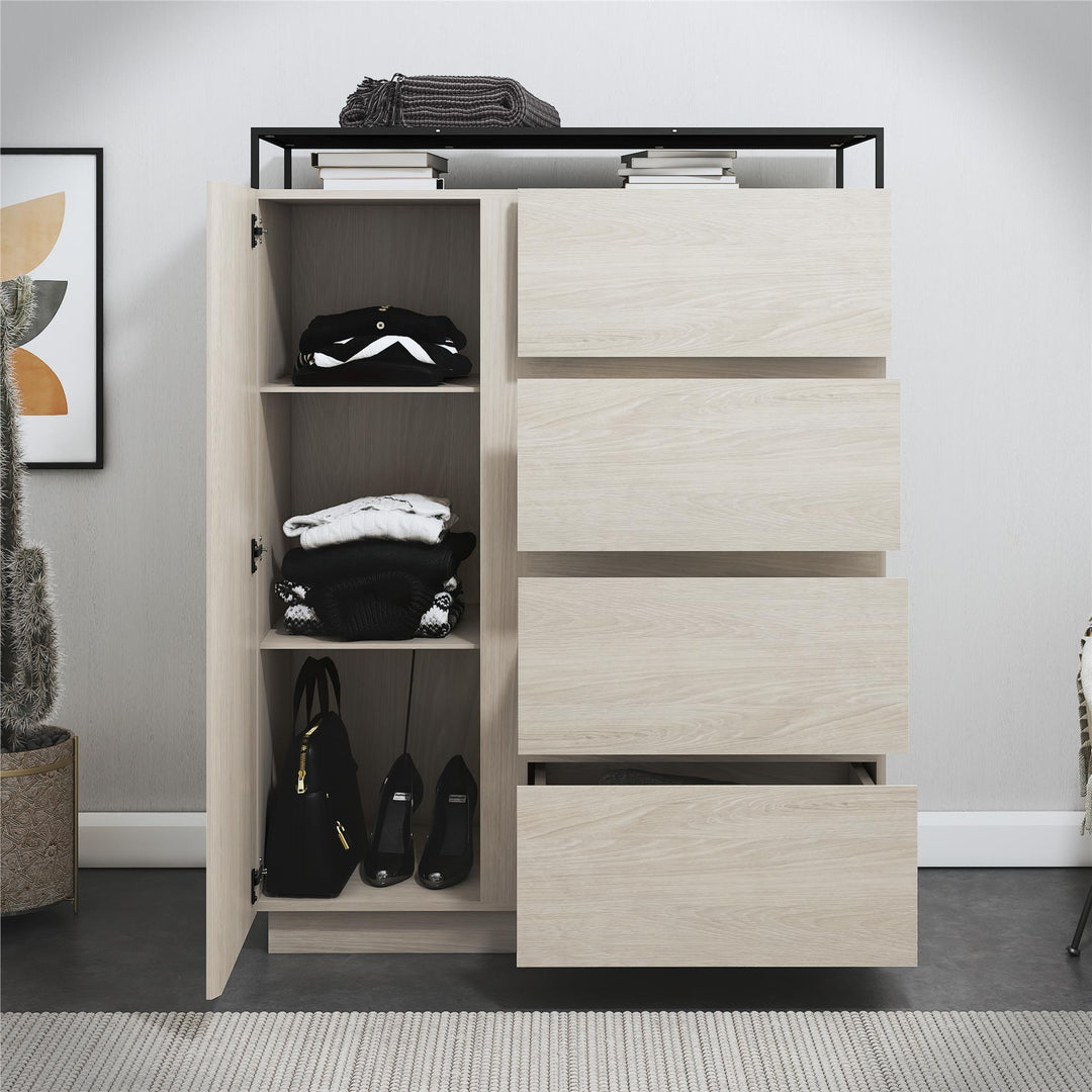 Devon 4-Drawer Dresser with Door, LED Lights and Glass Top - Eden Ash