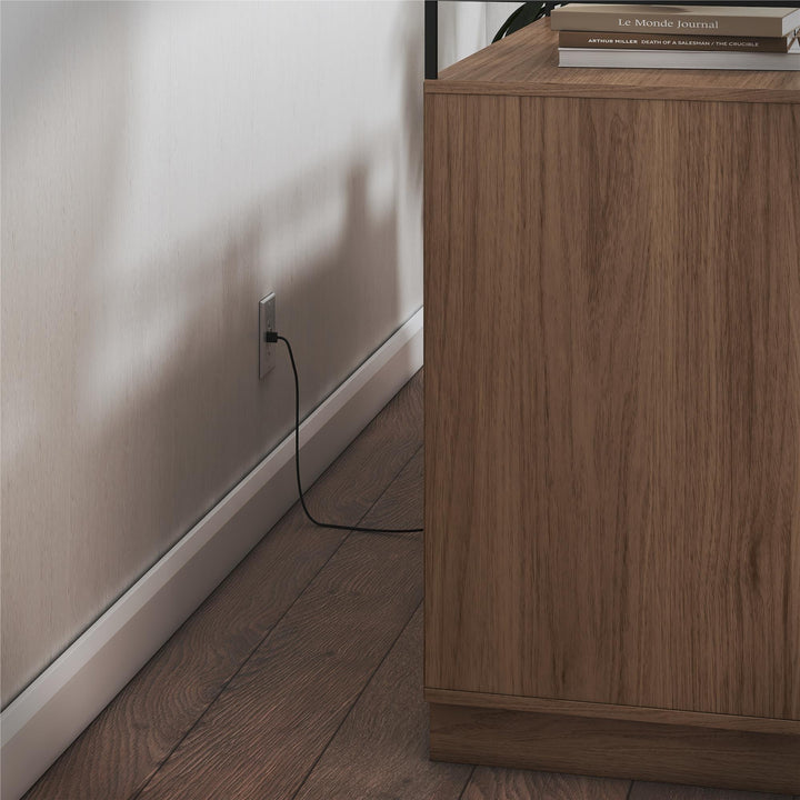 Devon 6-Drawer Dresser with LED Lights and Glass Top - Danish Walnut - 6 Drawer