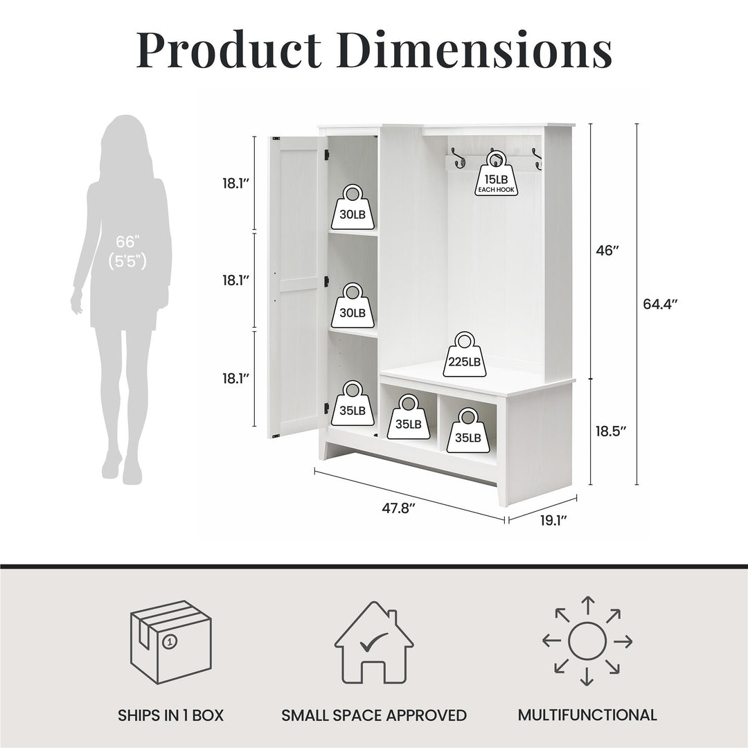 Farmhouse Entryway Hall Tree with Bench, Federal White - Federal White - 1 Door