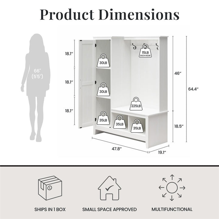 Farmhouse Entryway Hall Tree with Bench, Federal White - Federal White - 1 Door