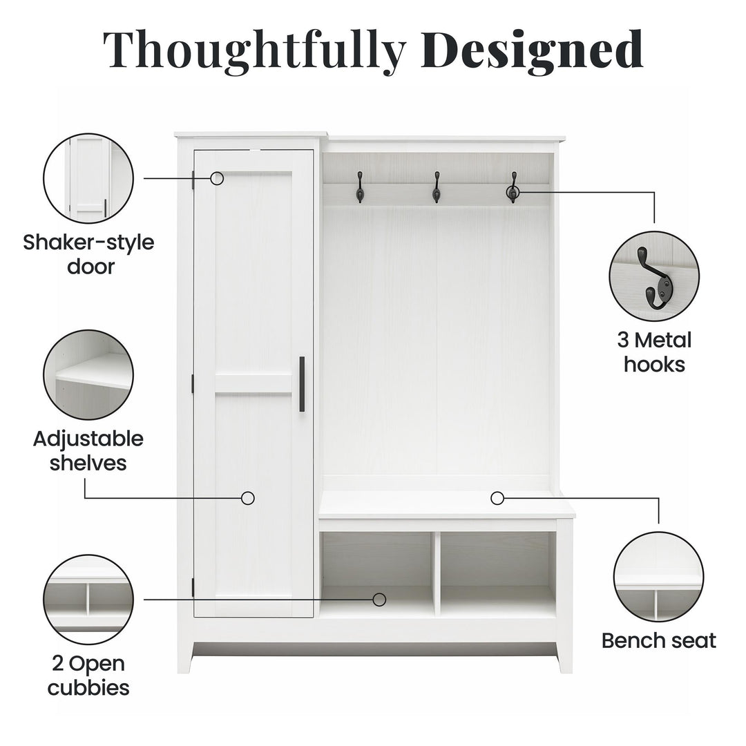 Farmhouse Entryway Hall Tree with Bench, Federal White - Federal White - 1 Door