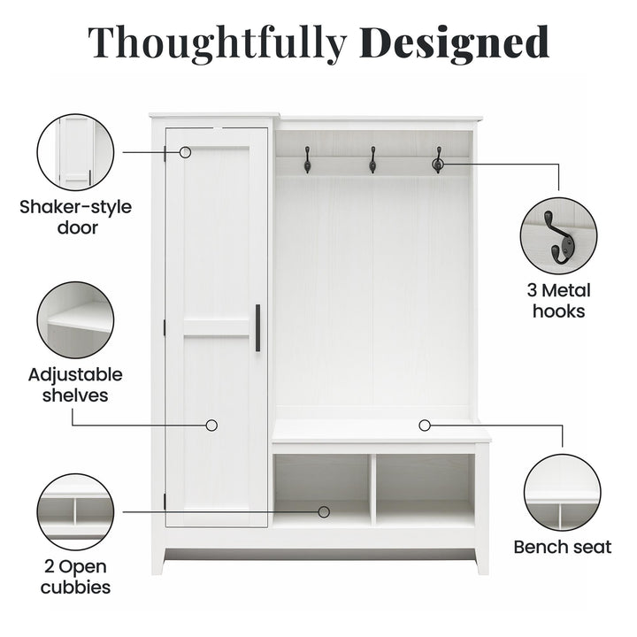 Farmhouse Entryway Hall Tree with Bench, Federal White - Federal White - 1 Door
