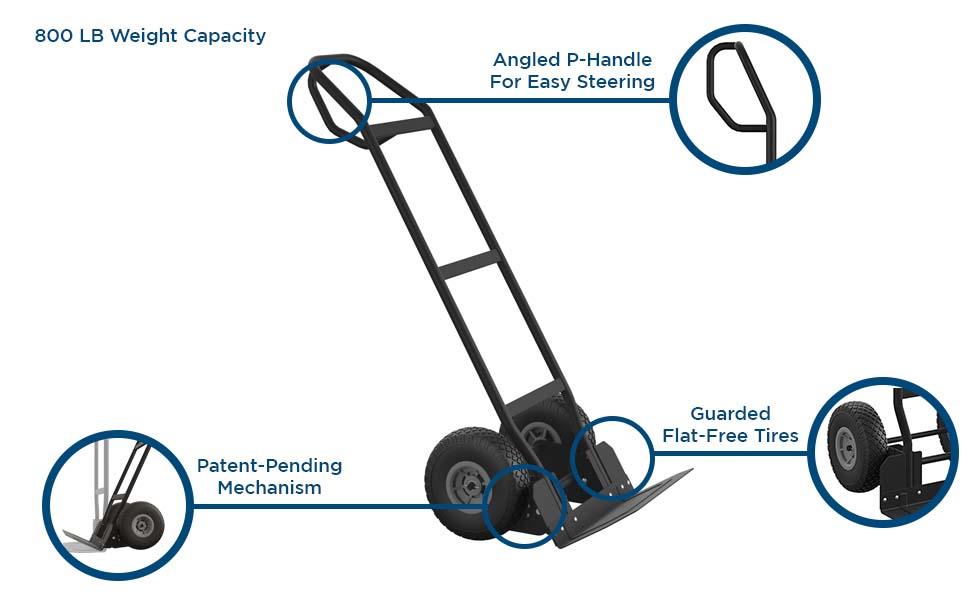 COSCO Load Assist Hand Truck with P Handle and Flat Free Wheels, 800lb capacity - Black