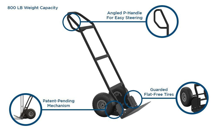 COSCO Load Assist Hand Truck with P Handle and Flat Free Wheels, 800lb capacity - Black