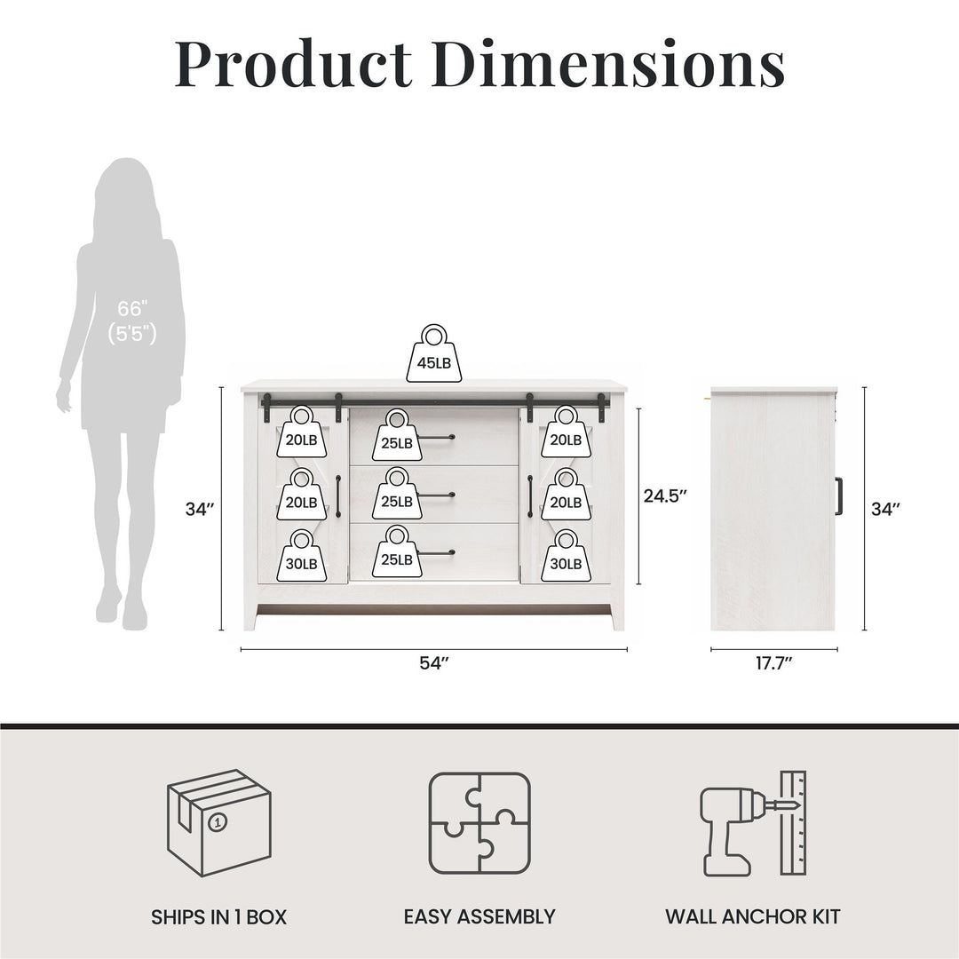 Alton 3 Drawer Dresser with 2 Sliding Barn Doors and 6 Shelves - Magnolia Oak - 3 Drawer