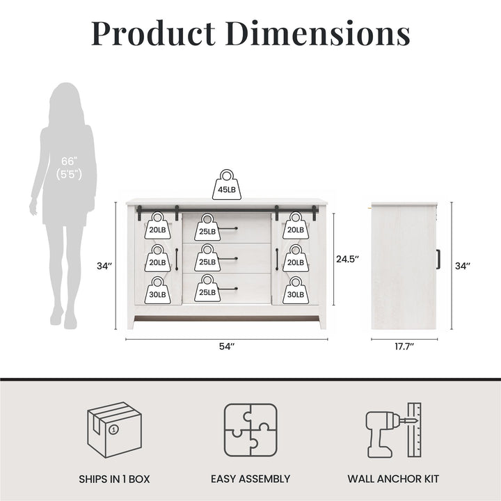 Alton 3 Drawer Dresser with 2 Sliding Barn Doors and 6 Shelves - Magnolia Oak - 3 Drawer