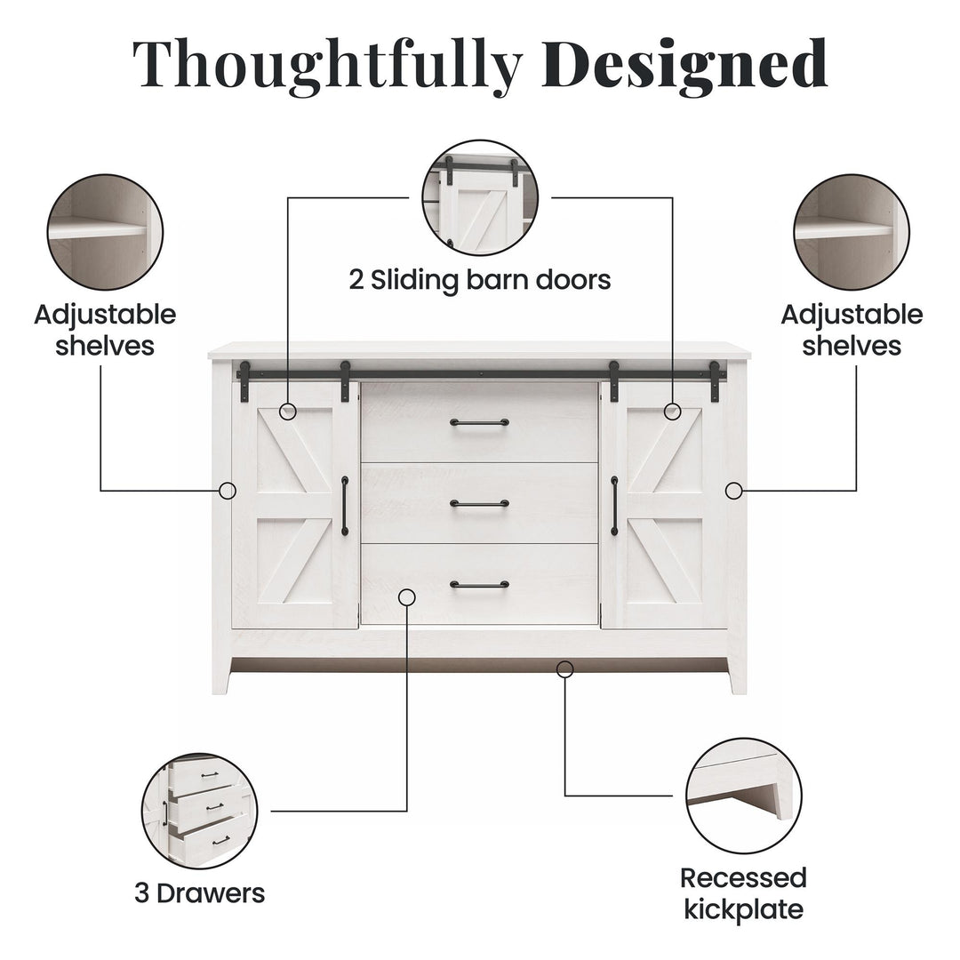 Alton 3 Drawer Dresser with 2 Sliding Barn Doors and 6 Shelves - Magnolia Oak - 3 Drawer