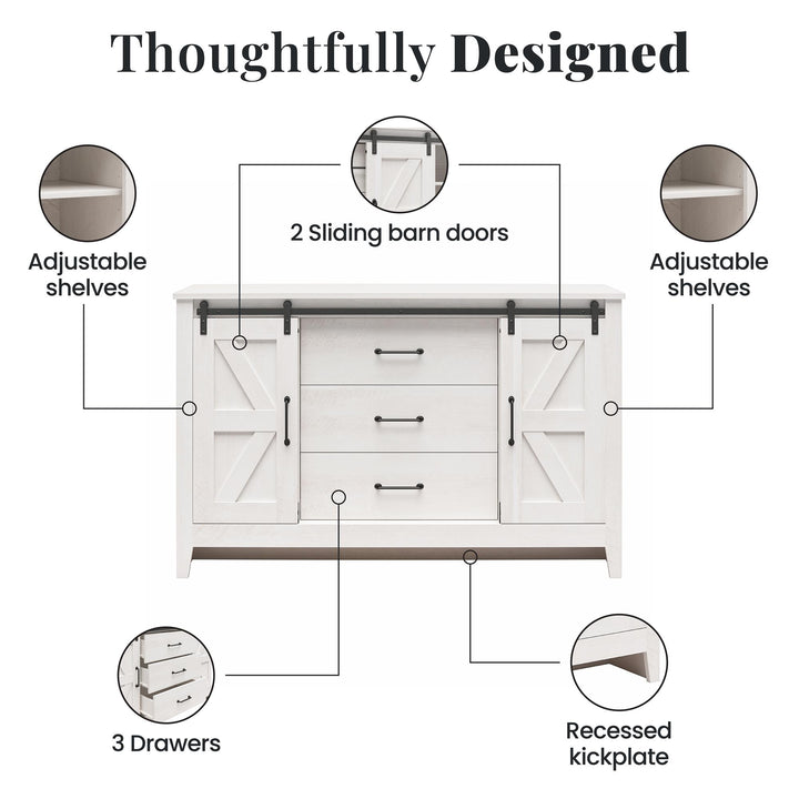 Alton 3 Drawer Dresser with 2 Sliding Barn Doors and 6 Shelves - Magnolia Oak - 3 Drawer