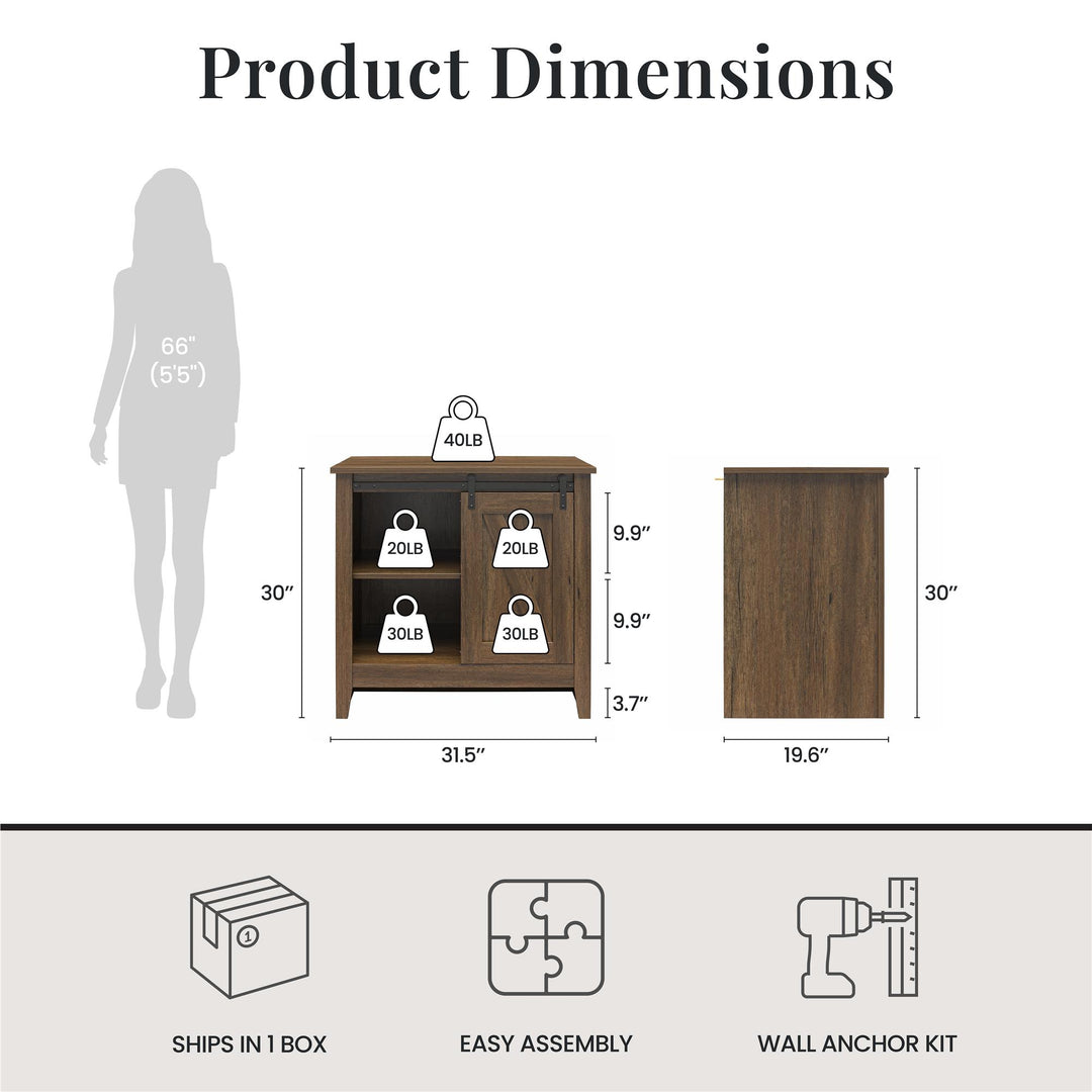 Alton Nightstand with Sliding Barn Door and 4 Shelves - Rustic Walnut