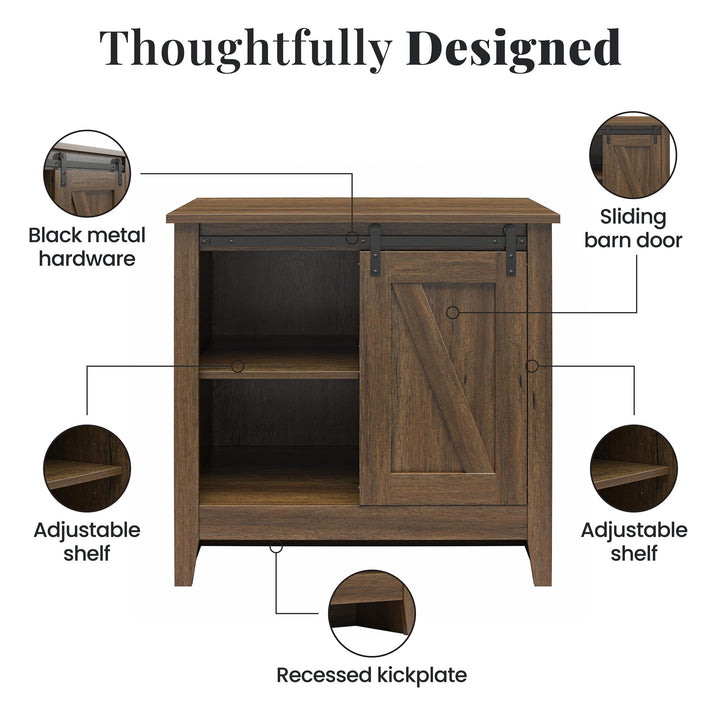 Alton Nightstand with Sliding Barn Door and 4 Shelves - Rustic Walnut