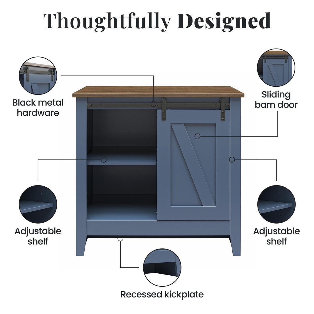 Alton Nightstand with Sliding Barn Door and 4 Shelves - Stone Blue/Rustic Walnut