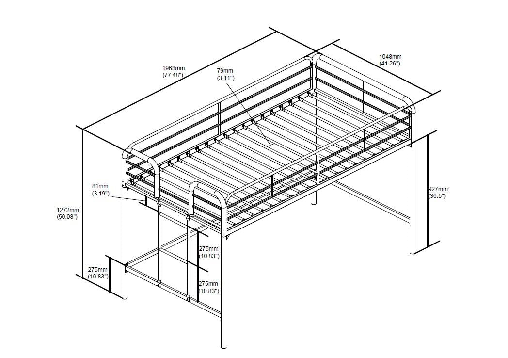RealRooms Kaylee Junior Metal Loft Bed, Twin, Silver - Silver - Twin