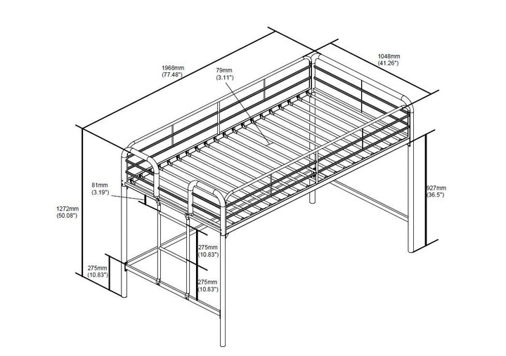RealRooms Kaylee Junior Metal Loft Bed, Twin, Silver - Silver - Twin