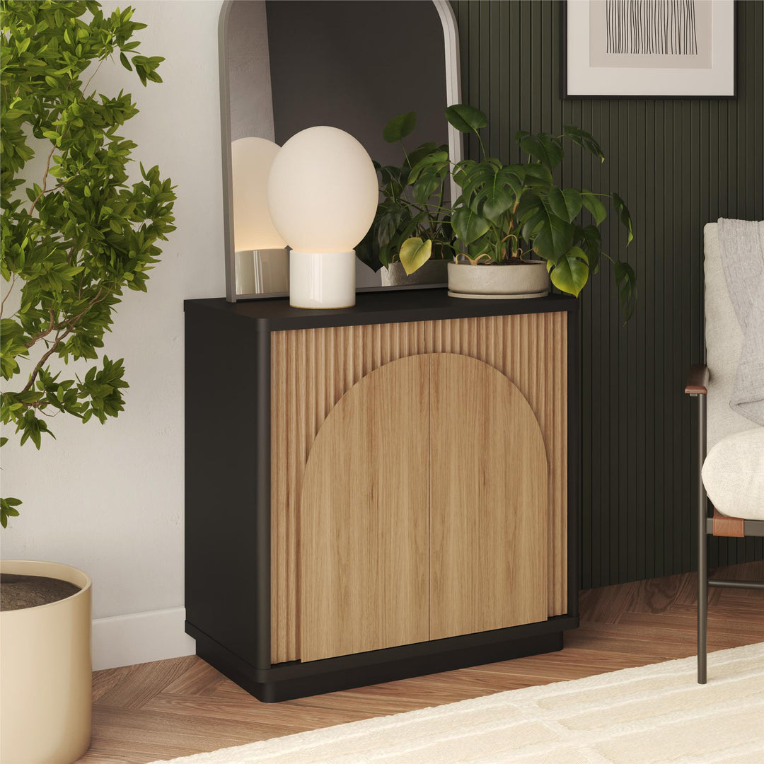 Arbor Accent Cabinet with Arched Front, Walnut and Black - Danish Walnut