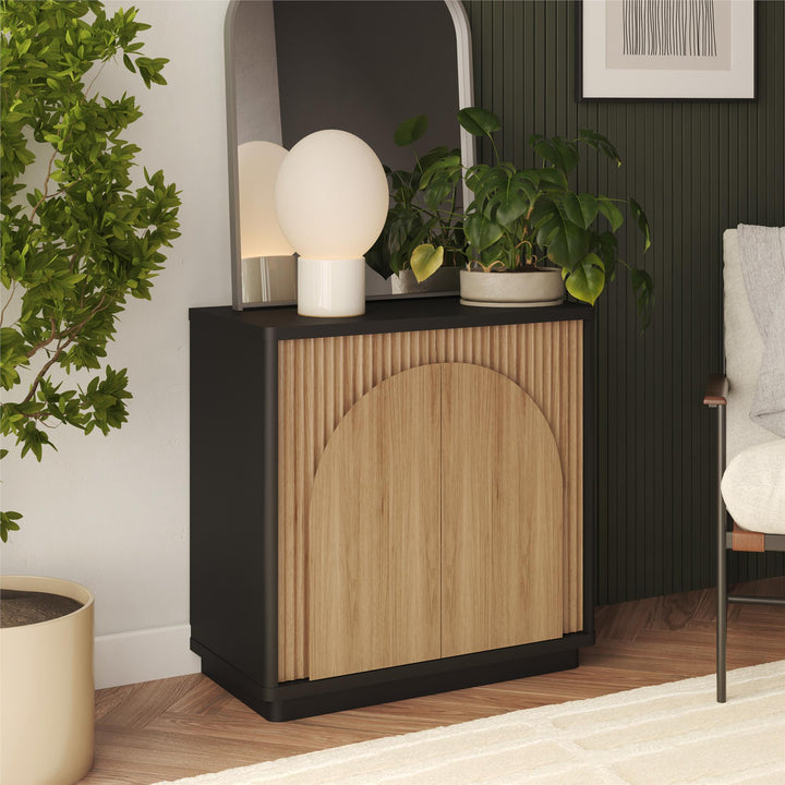 Arbor Accent Cabinet with Arched Front, Walnut and Black - Danish Walnut