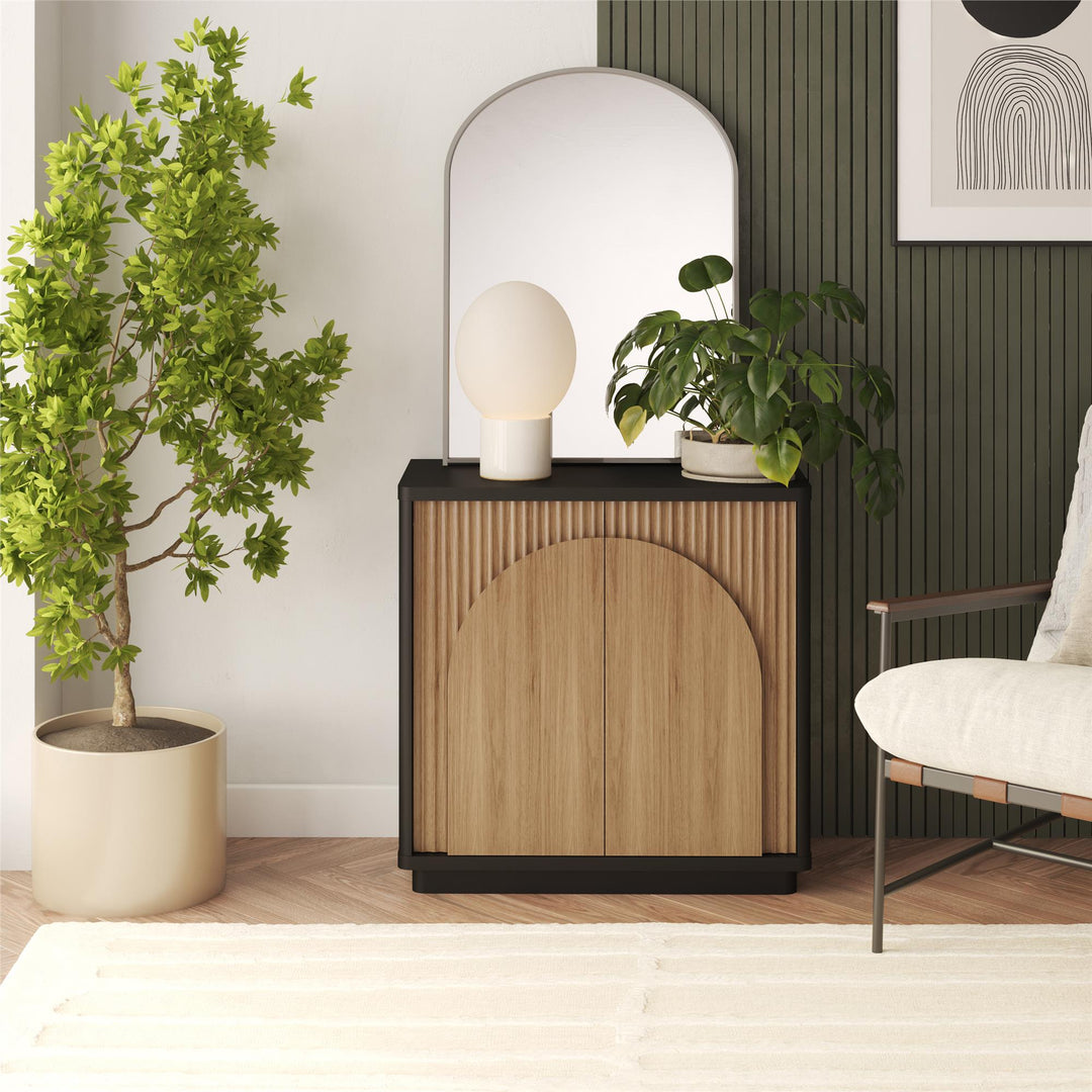 Arbor Accent Cabinet with Arched Front, Walnut and Black - Danish Walnut