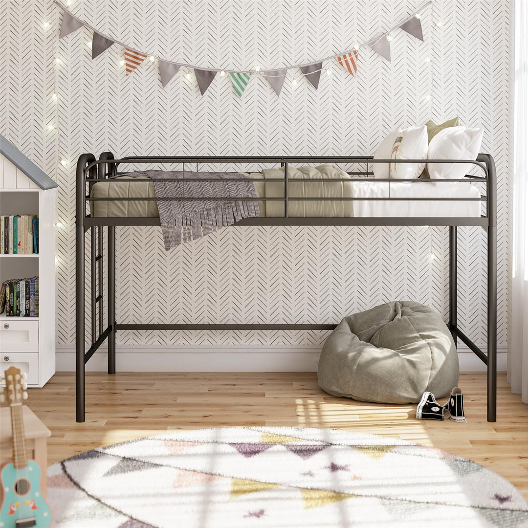 RealRooms Kaylee Junior Metal Loft Bed, Twin, Black - Black - Twin