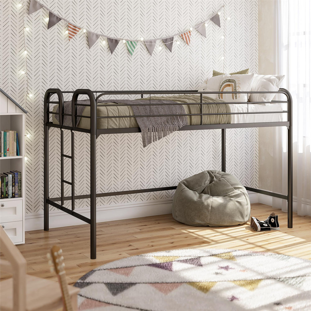 RealRooms Kaylee Junior Metal Loft Bed, Twin, Black - Black - Twin