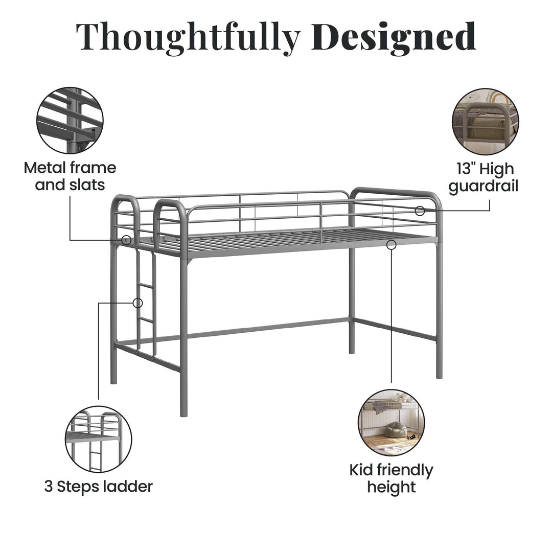 RealRooms Kaylee Junior Metal Loft Bed, Twin, Silver - Silver - Twin