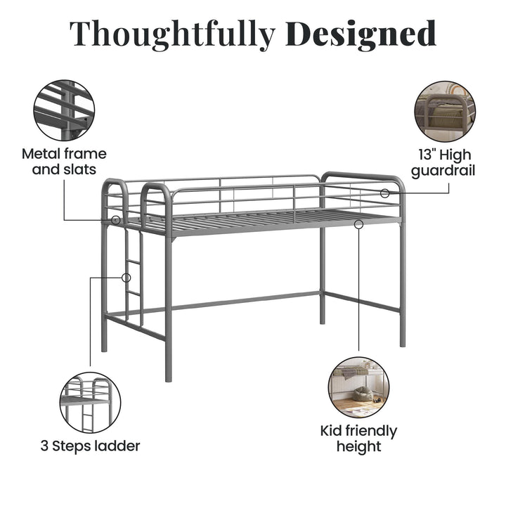 RealRooms Kaylee Junior Metal Loft Bed, Twin, Silver - Silver - Twin