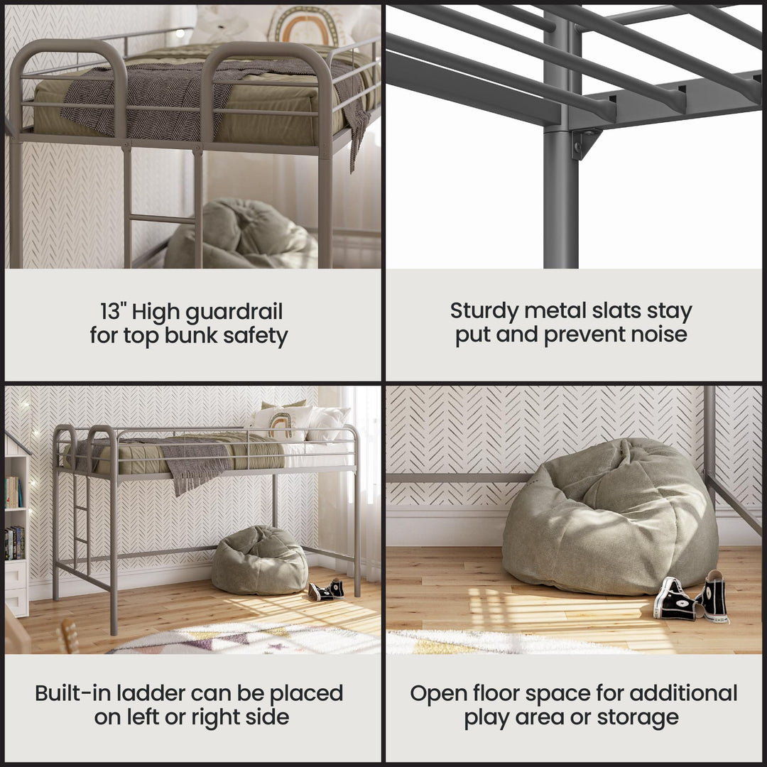 RealRooms Kaylee Junior Metal Loft Bed, Twin, Silver - Silver - Twin