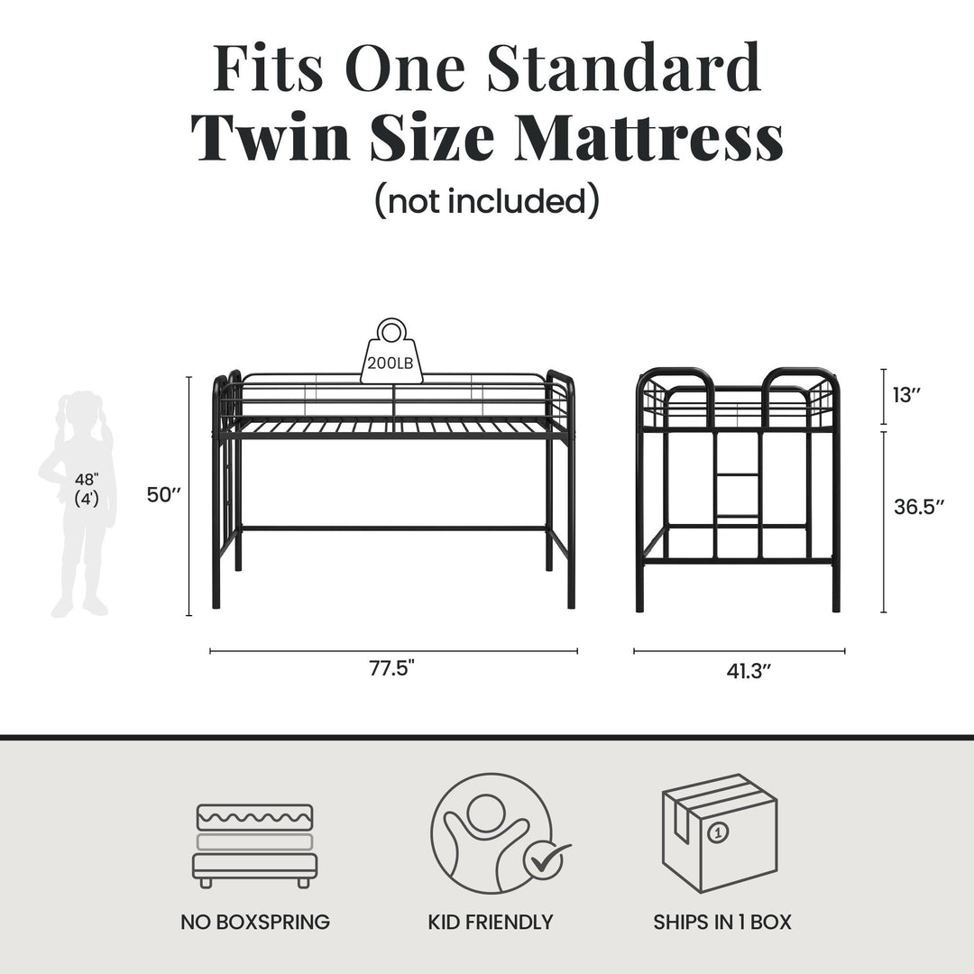 RealRooms Kaylee Junior Metal Loft Bed, Twin, Black - Black - Twin