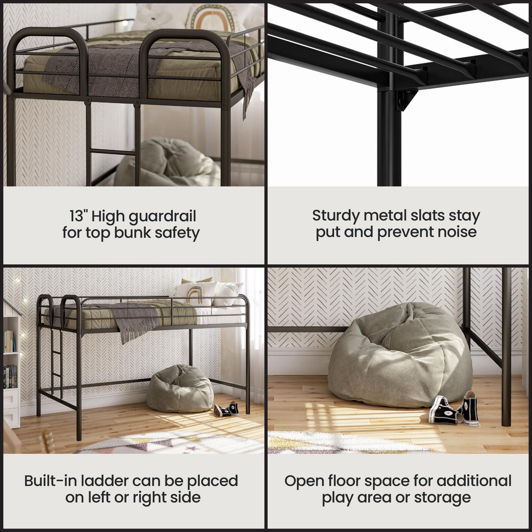 RealRooms Kaylee Junior Metal Loft Bed, Twin, Black - Black - Twin