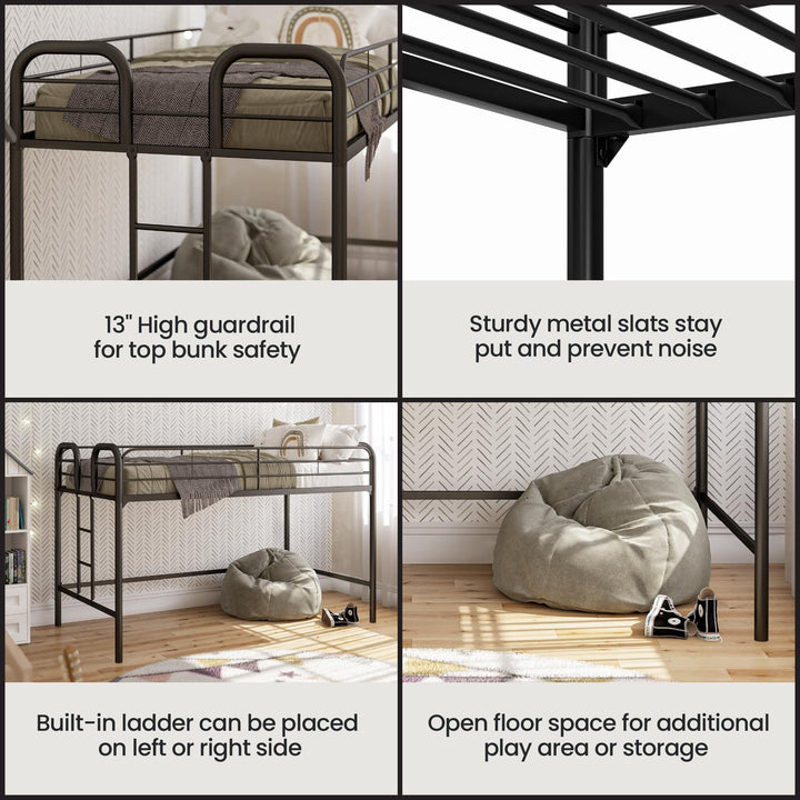 RealRooms Kaylee Junior Metal Loft Bed, Twin, Black - Black - Twin