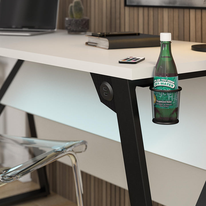 Genesis Height Adjustable Gaming Desk with LED Lights - White