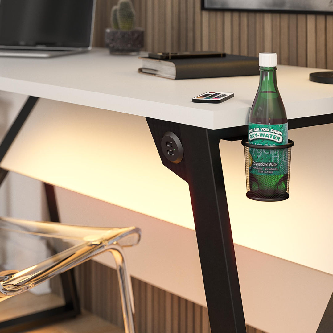 Genesis Height Adjustable Gaming Desk with LED Lights - White