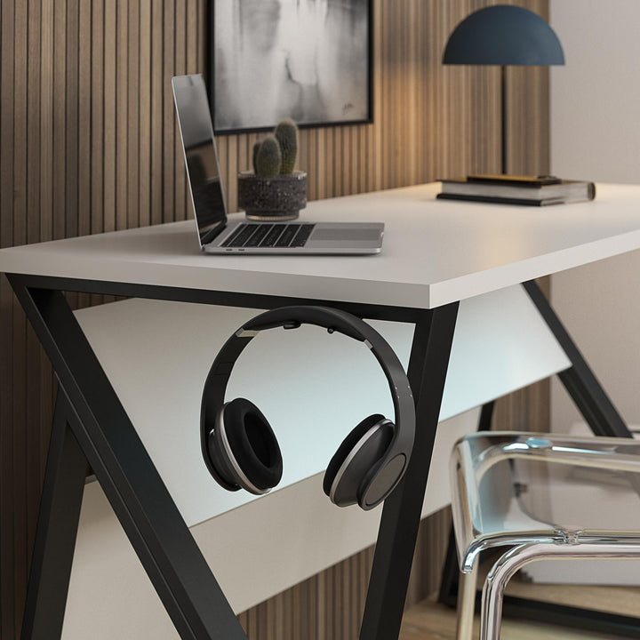 Genesis Height Adjustable Gaming Desk with LED Lights - White